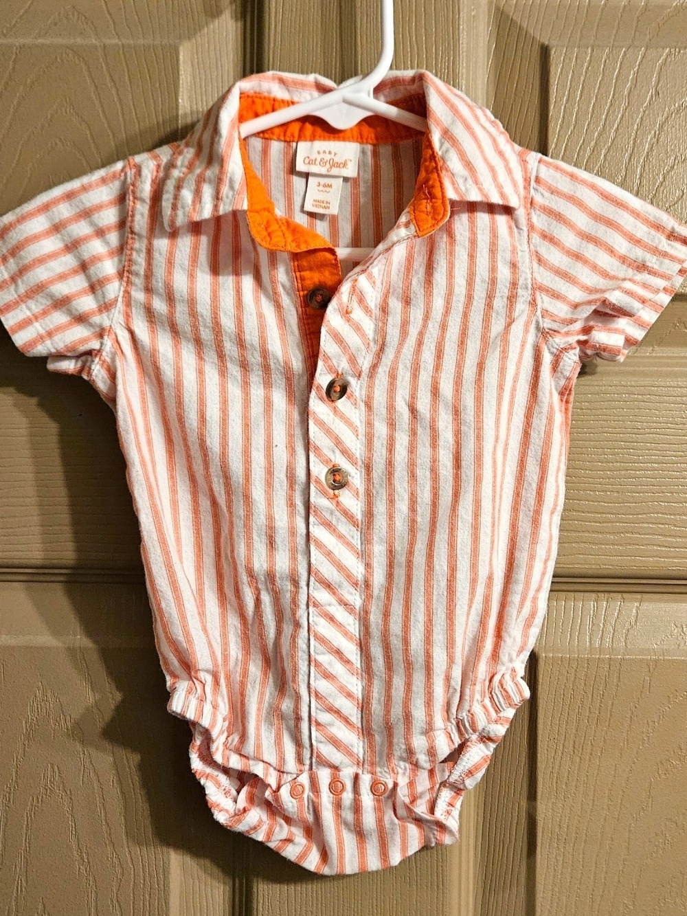 Cat & Jack White And Coral/Orange Striped Short-Sleeve Bodysuit